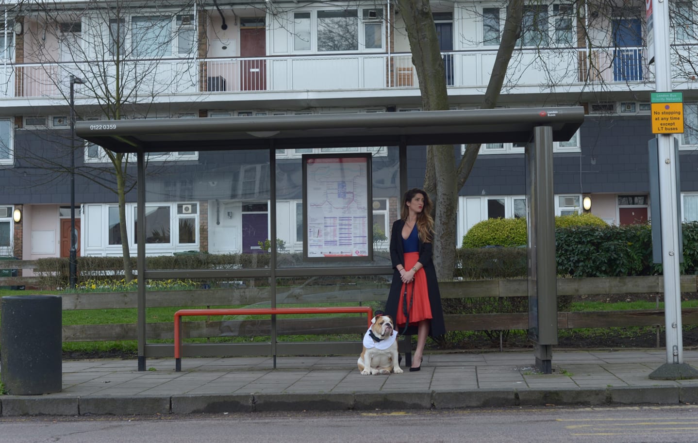 Kelly Convey Dressed Up at Bus Stop